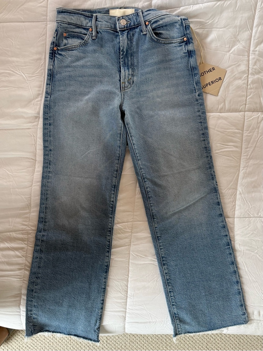NWT MOTHER Kick It Ankle Fray, Blue Straight-Leg Jeans - Picture 4 of 7